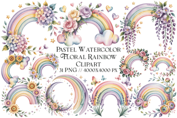 Download Pastel Watercolor Floral Rainbow Clipart - Pastel Collection